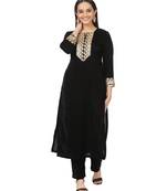 Black Velvet Zari Straight Kurti with Straight Pants