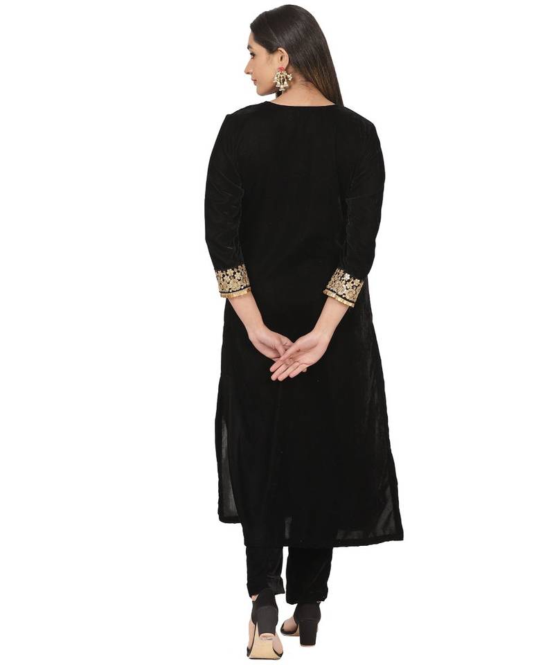 Black Velvet Zari Straight Kurti with Straight Pants