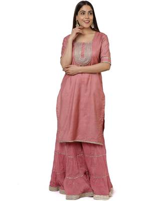 Onion Pink Short Gotta Kurti with Crushed Gathered Gotta Sharara 1