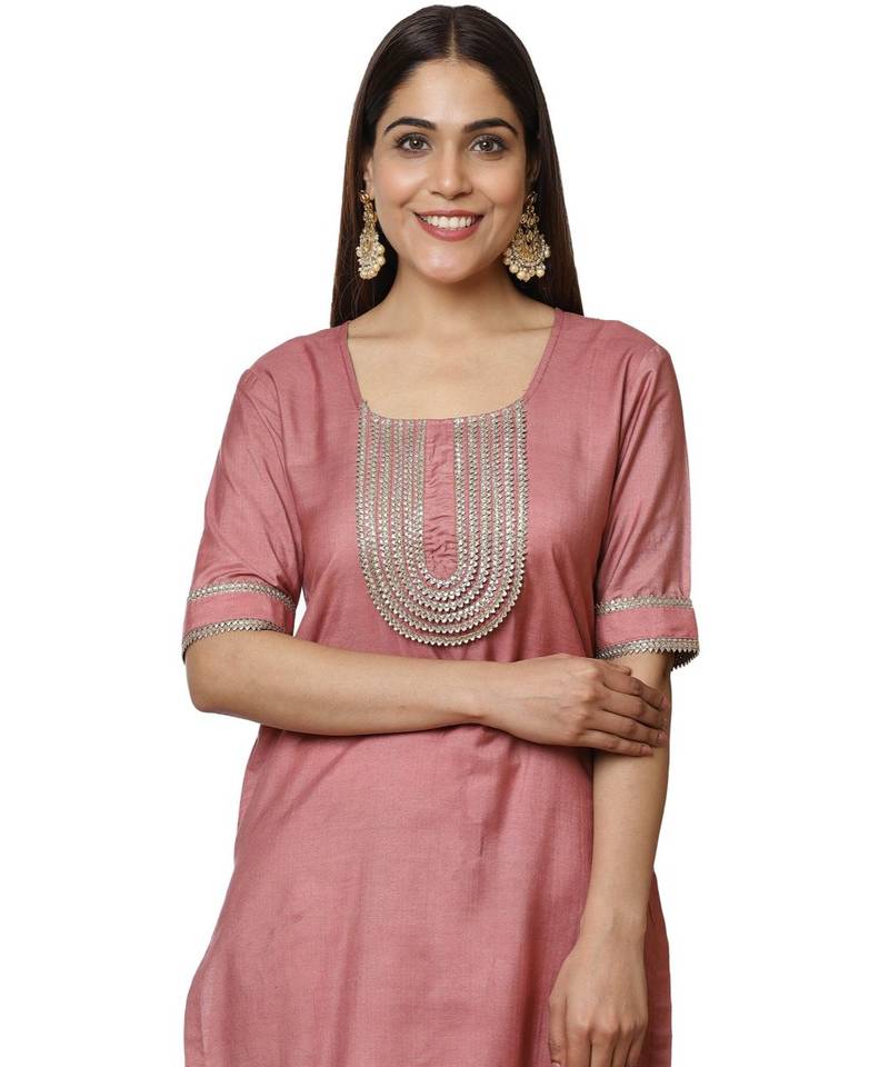 Onion Pink Short Gotta Kurti with Crushed Gathered Gotta Sharara