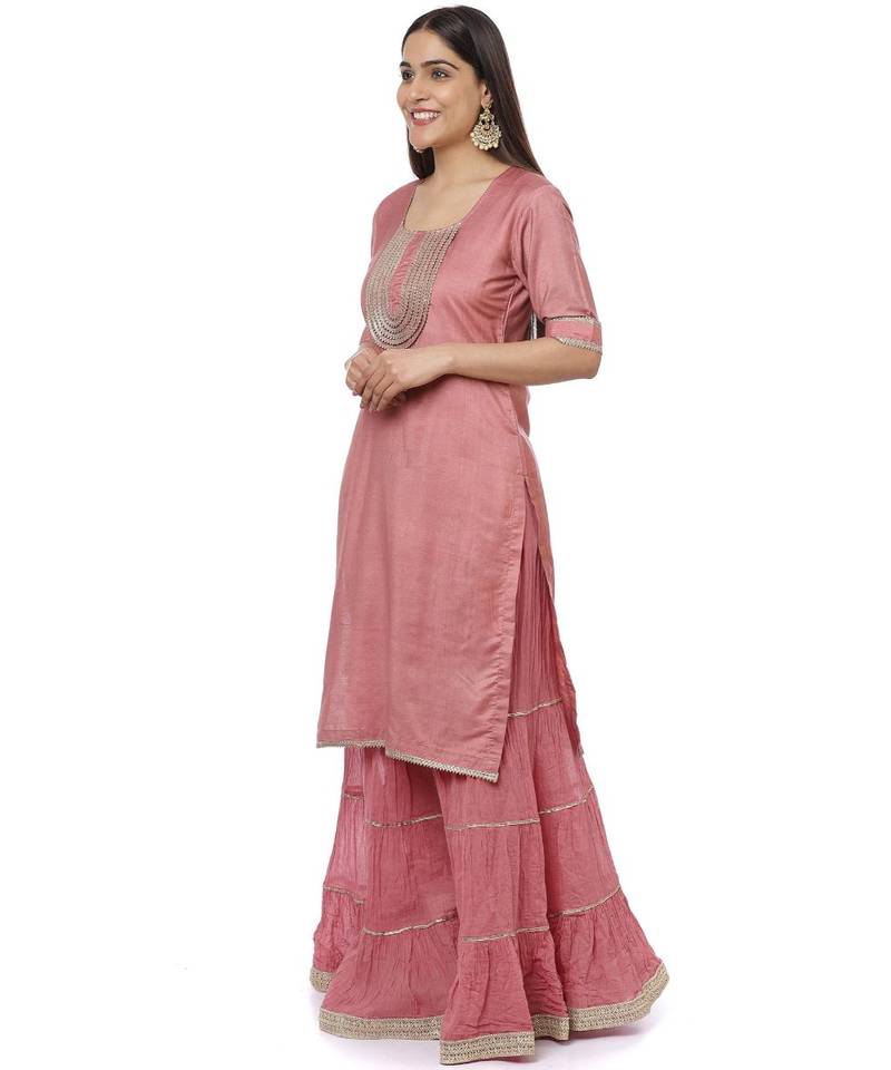Onion Pink Short Gotta Kurti with Crushed Gathered Gotta Sharara