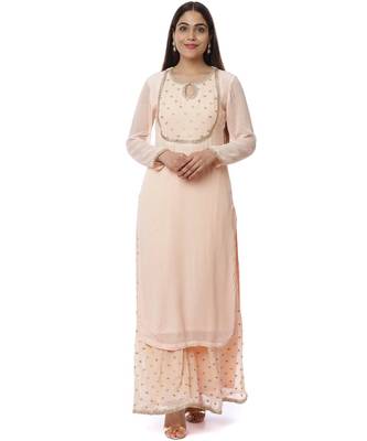 Peach Sequin Yoke Kurti with Sequence Palazzo 1