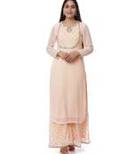 Peach Sequin Yoke Kurti with Sequence Palazzo