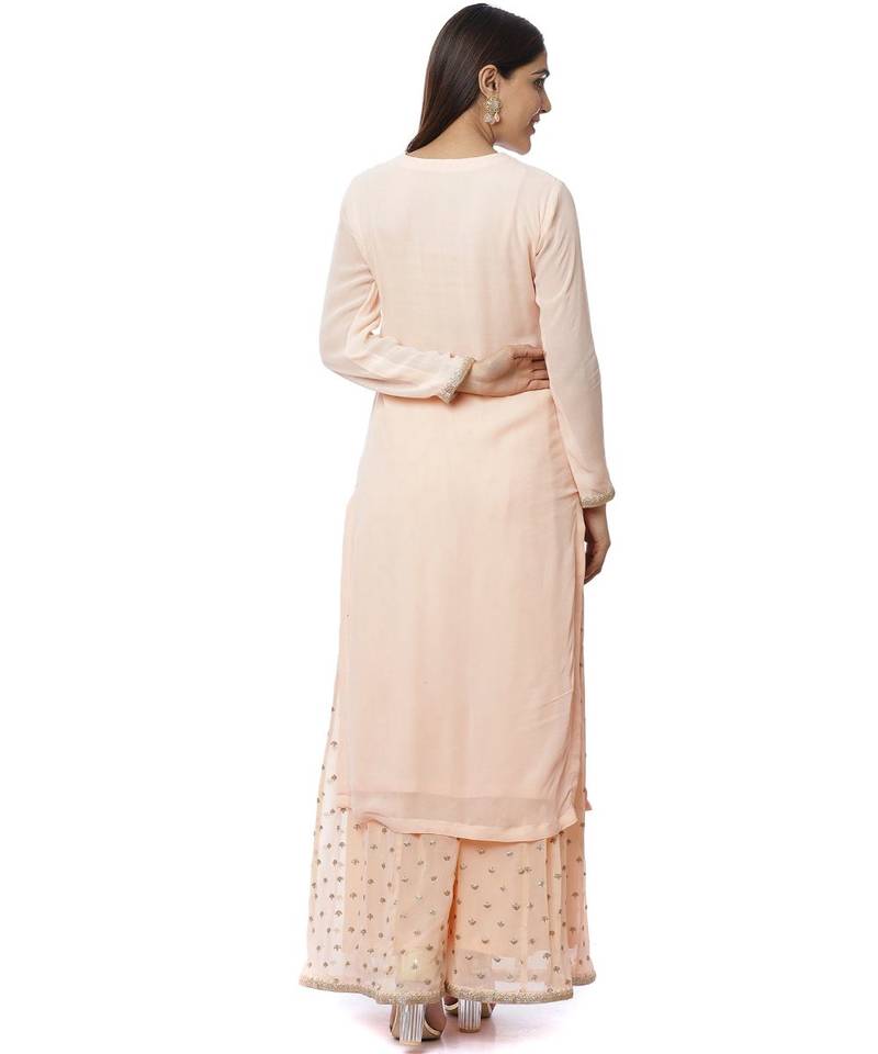 Peach Sequin Yoke Kurti with Sequence Palazzo