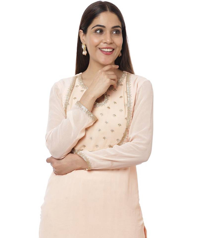 Peach Sequin Yoke Kurti with Sequence Palazzo
