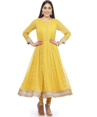 Mustard Yellow Sequence Anarkali with Churidaar 1