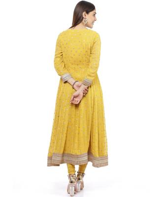 Mustard Yellow Sequence Anarkali with Churidaar 2