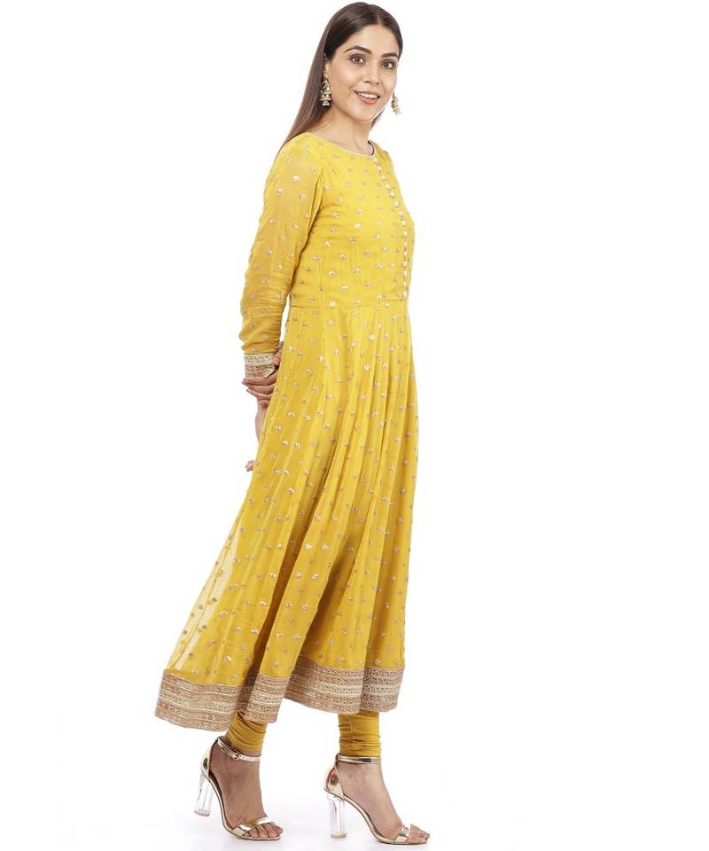 Mustard Yellow Sequence Anarkali with Churidaar