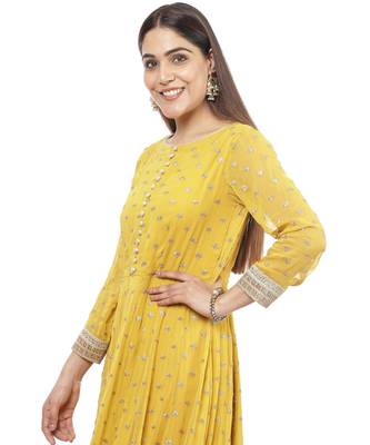 Mustard Yellow Sequence Anarkali with Churidaar 5