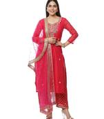 Fuchsia Pink Gotta Patti Embroidered Kurti with Banarasi Palazzo and Net Dupatta