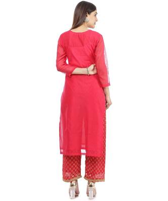 Fuchsia Pink Gotta Patti Embroidered Kurti with Banarasi Palazzo and Net Dupatta 2