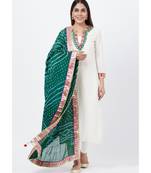 Off-White Freedom Multi Color Mirror Kurti with Straight Pants and Bandhej Dupatta