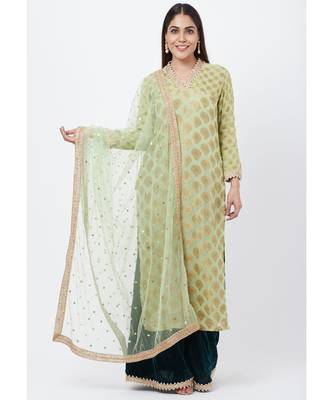 Pista Georgette Banarsi Kurti with Bottle Green Velvet Palazzo and Sequenced Dupatta 2
