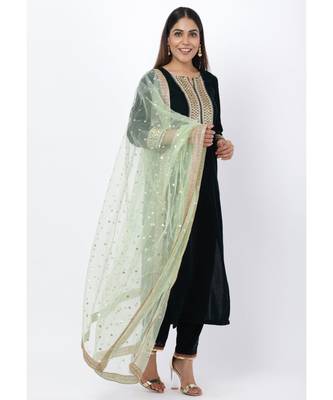 Green Festive Straight Kurti with Straight Pants and Pista Sequence Dupatta 4