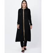 Black Collared Velvet Kurti with Straight Velvet Pants