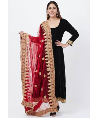 Black Velvet Border Anarkali with Churidar and Embroidered Net Dupatta 1