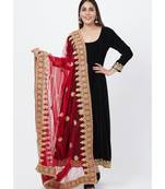 Black Velvet Border Anarkali with Churidar and Embroidered Net Dupatta