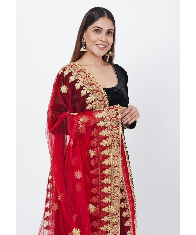 Black Velvet Border Anarkali with Churidar and Embroidered Net Dupatta