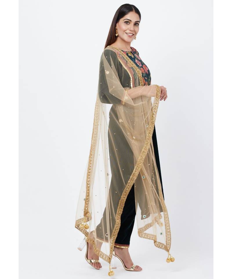 Green Floral Printed Velvet Kurti with Straight Palazzo