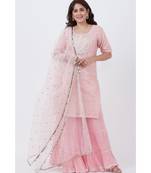 Baby Pink Love Short Kurti with Crushed Sharara and Net Dupatta