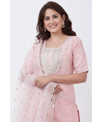 Baby Pink Love Short Kurti with Crushed Sharara and Net Dupatta 4