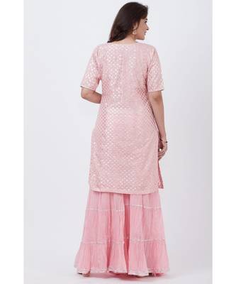 Baby Pink Love Short Kurti with Crushed Sharara and Net Dupatta 5