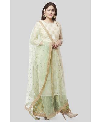 Ivory Pistachio Kurti with Kalidaar Palazzo and Net Dupatta 1