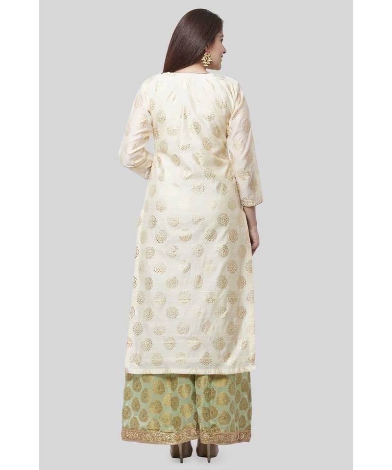 Ivory Pistachio Kurti with Kalidaar Palazzo and Net Dupatta