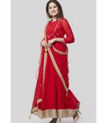 Fiery Red Georgette Floor Length Kurti with Red Mirror and Stone Dupatta