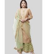 Pistachio Gold Kurti with Kalidaar Palazzo and Sequenced Net Dupatta
