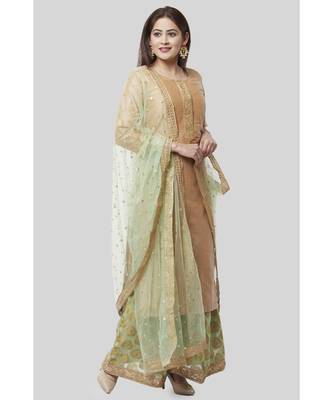 Pistachio Gold Kurti with Kalidaar Palazzo and Sequenced Net Dupatta 2