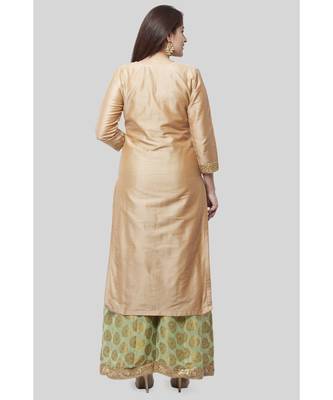 Pistachio Gold Kurti with Kalidaar Palazzo and Sequenced Net Dupatta 5
