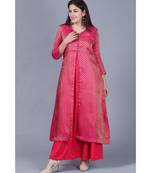 Pink Brocade Double Layered Jacket Style Kurti