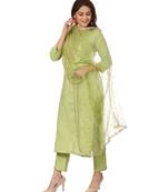 Pista Green Embroidered Kurti and Straight Pants with Pista Green Net Dupatta