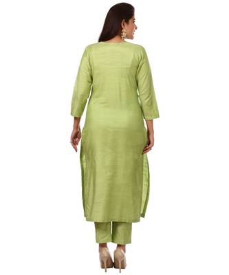 Pista Green Embroidered Kurti and Straight Pants with Pista Green Net Dupatta 5