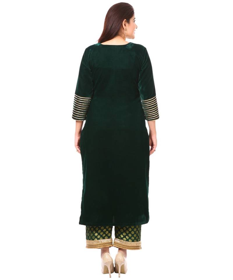 Forest Green Velvet Kurti with Straight Banarsi Palazzo