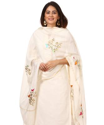 OffWhite Shine Kurti with Embroidered Birds Gotta Palazzo and Embroidered Dupatta 2
