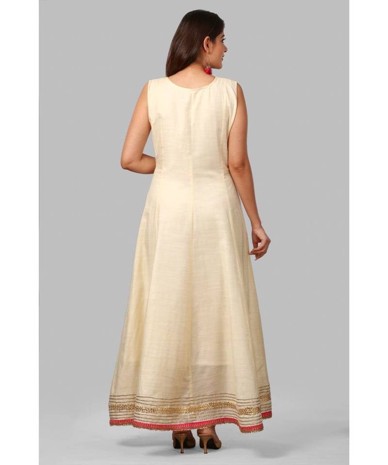 Off-White Silk Gotta Floor Length Kurti with Orange Bandhej Dupatta