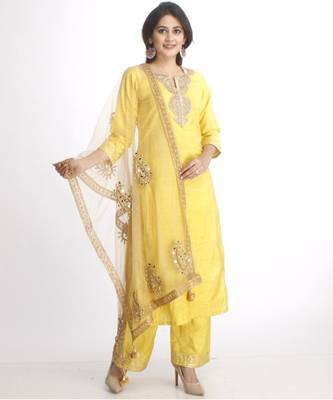Lime Green Gotta Work Straight Kurti with Straight Palazzos and Net Mirror Paisley Embroidered Dupatta 1