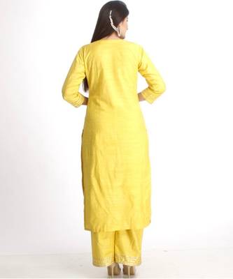 Lime Green Gotta Work Straight Kurti with Straight Palazzos and Net Mirror Paisley Embroidered Dupatta 2