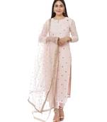 Blush Pink Sequined Georgette Kurti with Straight Pants and Sequined Pearl Net Dupatta