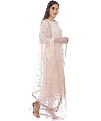 Blush Pink Sequined Georgette Kurti with Straight Pants and Sequined Pearl Net Dupatta 3