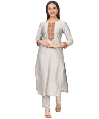 Gray Multi Colored  Straight Kurti with Straight Pants 1