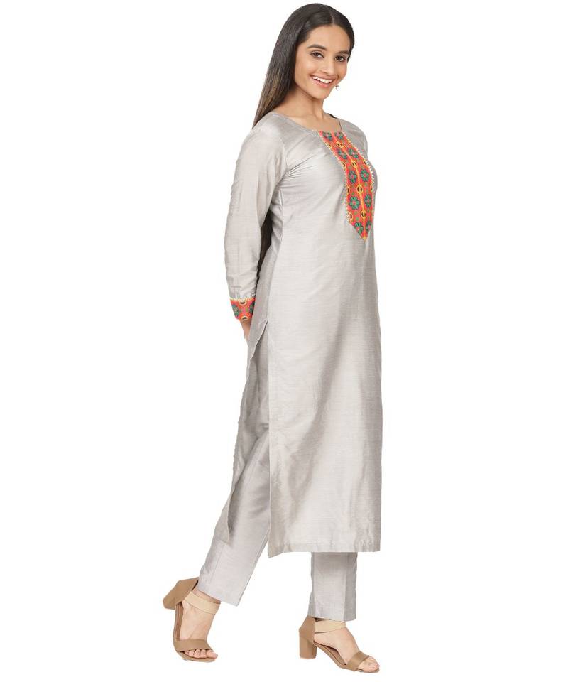 Gray Multi Colored  Straight Kurti with Straight Pants