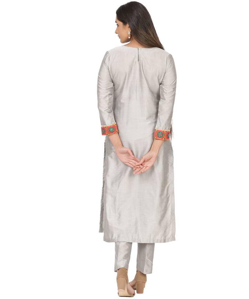 Gray Multi Colored  Straight Kurti with Straight Pants