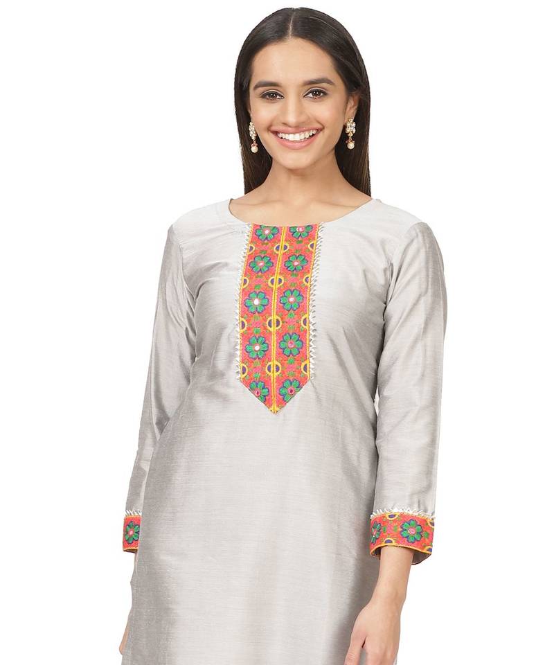Gray Multi Colored  Straight Kurti with Straight Pants