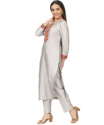 Gray Multi Colored  Straight Kurti with Straight Pants 5