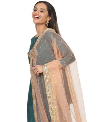 Teal Green Peacock Embroidered Straight Kurti with Straight Pants and Peach Stone Dupatta 1
