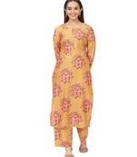 Mustard Floral Printed Straight Kurti with Straight Palazzo