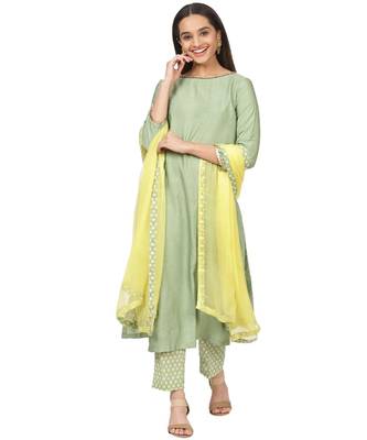 Pastel Green Kurti with Printed Kurti and Lemon Dupatta 1
